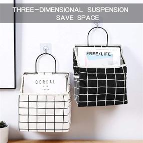 img 2 attached to 2Pcs Waterproof Wall Hanging Storage Bag with Metal Frame - AUHOKY Over The Door Closet Organizer, Stylish Hanging Pocket Linen Cotton Pouch Box Containers for Bedroom Bathroom Desktop (Black/White)