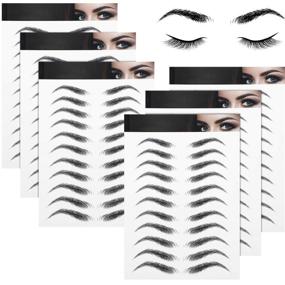 img 4 attached to 💧 4D Hair-Like Waterproof Eyebrow Tattoos: 6 Sheets of Temporary Brow Transfer Stickers - High Arch Style (66 Pairs, Black)