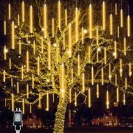 qiwoo 288 led meteor shower rain lights christmas lights 8 tube waterproof plug in falling raindrop fairy string lights for christmas decorations outdoor party home patio xmas tree (warm white) logo