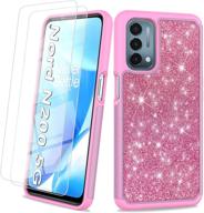 💖 glittery pink unpey case for oneplus nord n200 5g - stylish phone cover with tempered glass protectors, bling sparkle design, dual layer protection - suitable for women and girls logo