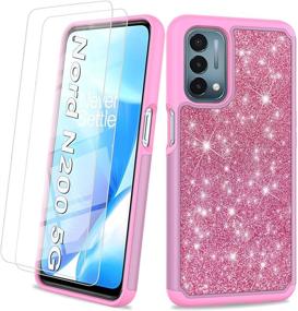 img 4 attached to 💖 Glittery Pink UNPEY Case for OnePlus Nord N200 5G - Stylish Phone Cover with Tempered Glass Protectors, Bling Sparkle Design, Dual Layer Protection - Suitable for Women and Girls