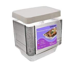 img 4 attached to 🍱 Sealed Disposable Takeout Aluminum Foil Pans with Lid for Freshness – Ideal for Cooking, Heating, Storing, Prepping Food – 8.5x6" Size, 2.25lb Capacity