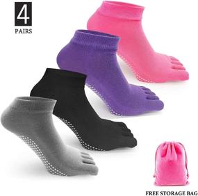 img 3 attached to 🧦 Non-Slip Yoga Toe Socks for Women: 4 Pairs with Grips for Pilates, Barre & Fitness