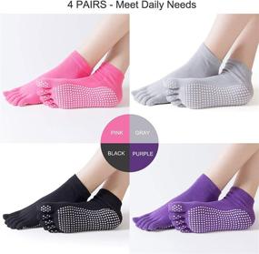 img 1 attached to 🧦 Non-Slip Yoga Toe Socks for Women: 4 Pairs with Grips for Pilates, Barre & Fitness