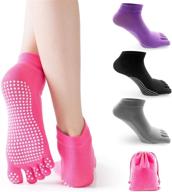 🧦 non-slip yoga toe socks for women: 4 pairs with grips for pilates, barre & fitness logo