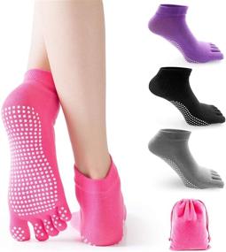 img 4 attached to 🧦 Non-Slip Yoga Toe Socks for Women: 4 Pairs with Grips for Pilates, Barre & Fitness