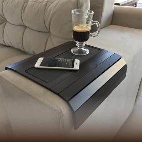 img 1 attached to Convenient Sofa Couch Arm Tray Table 🪑 - Weighted Sides, Square Chair Arm Fit (Dark Brown)