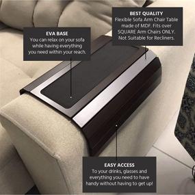 img 2 attached to Convenient Sofa Couch Arm Tray Table 🪑 - Weighted Sides, Square Chair Arm Fit (Dark Brown)