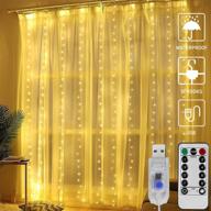 🎉 meliven 300 led curtain lights 9.8ftx9.8ft, 8 modes fairy lights curtain with remote, timer, dimmable, usb powered, warm white background light for wedding, party, home, bedroom decorations логотип