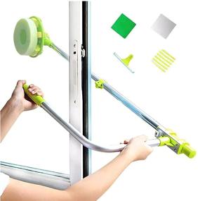 img 4 attached to 🪟 SudaTek Window Cleaner U Shaped for External Windows - Telescopic Pole, Adjustable Angle Sponge Head, and Squeegees