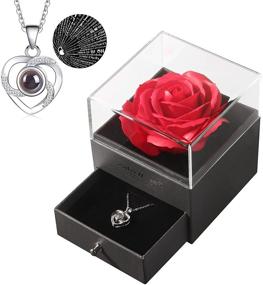 img 4 attached to Projection Heart Pendant Necklace: 100 Languages I Love You Jewelry, Valentine's Day Romantic Gift with Red Rose Storage Box