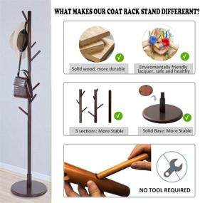 img 2 attached to WALTSOM Free Standing Coat Racks - Wooden Coat Hat Tree with 8 Hooks and Solid Round Base - Hallway Entryway Coat Hanger Hook Stand for Clothing, Scarves, and Handbags - No Tools Needed (Dark Brown)