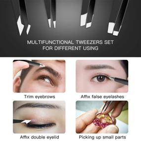 img 3 attached to 🔪 Black Stainless Steel Eyebrow Tweezers - Precision Tools for Facial Hair, Ingrown Hair, Splinter Removal