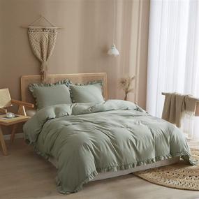 img 2 attached to 🌿 HYPREST Sage Green Queen Size Duvet Cover Set - Ruffled Farmhouse Aesthetic Bedding, Zipper Closure, Corner Ties, Ultra Soft & Cooling - Includes 1 Duvet Cover and 2 Pillow Shams