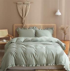 img 4 attached to 🌿 HYPREST Sage Green Queen Size Duvet Cover Set - Ruffled Farmhouse Aesthetic Bedding, Zipper Closure, Corner Ties, Ultra Soft & Cooling - Includes 1 Duvet Cover and 2 Pillow Shams