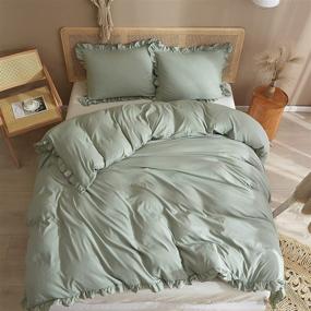 img 1 attached to 🌿 HYPREST Sage Green Queen Size Duvet Cover Set - Ruffled Farmhouse Aesthetic Bedding, Zipper Closure, Corner Ties, Ultra Soft & Cooling - Includes 1 Duvet Cover and 2 Pillow Shams