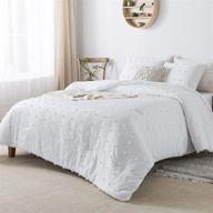 andency white tufted dot comforter set - queen size (90x90 inch), 3 pieces (1 jacquard comforter, 2 pillowcases) - all season shabby chic comforter - washed microfiber bedding set with corner loops logo