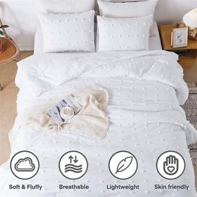 img 2 attached to Andency White Tufted Dot Comforter Set - Queen Size (90x90 inch), 3 Pieces (1 Jacquard Comforter, 2 Pillowcases) - All Season Shabby Chic Comforter - Washed Microfiber Bedding Set with Corner Loops