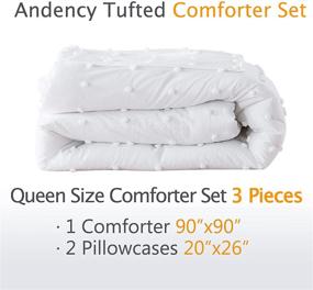 img 3 attached to Andency White Tufted Dot Comforter Set - Queen Size (90x90 inch), 3 Pieces (1 Jacquard Comforter, 2 Pillowcases) - All Season Shabby Chic Comforter - Washed Microfiber Bedding Set with Corner Loops