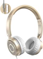 🎧 wired headphones with microphone: portable foldable headsets for home office travel - gold logo