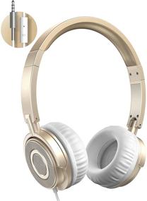 img 4 attached to 🎧 Wired Headphones with Microphone: Portable Foldable Headsets for Home Office Travel - Gold