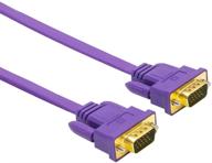 dtech 50ft thin vga cable - high-quality male to male 15 pin svga computer monitor cord flat slim adapter with screws, 50 feet length in purple logo