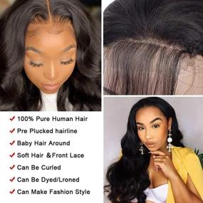 img 2 attached to 👩 30 Inch Brazilian Body Wave Lace Front Human Hair Wig for Black Women - 13x4 Lace Frontal, Pre Plucked with Baby Hair, Unprocessed Virgin Remy Hair, Bleached Knots, Natural Hairline