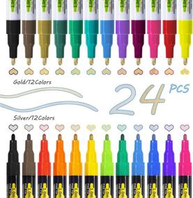 img 4 attached to 24 Colors Self-Outline Metallic Markers - Double Line Outline Pens for Drawing, Greeting Card, Gift Card Writing, Poster, Diary, DIY, Craft Projects - Double Gold Line + Double Silver Line