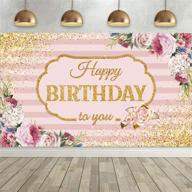 floral happy birthday backdrop: extra large pink stripes rose flowers glitter gold dots banner - perfect photography background for girl's sweet birthday party decoration, 6.1 x 3.6 feet logo