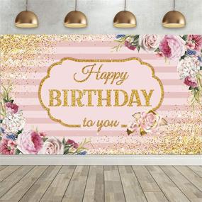 img 4 attached to Floral Happy Birthday Backdrop: Extra Large Pink Stripes Rose Flowers Glitter Gold Dots Banner - Perfect Photography Background for Girl's Sweet Birthday Party Decoration, 6.1 x 3.6 Feet