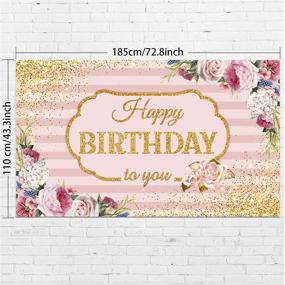 img 3 attached to Floral Happy Birthday Backdrop: Extra Large Pink Stripes Rose Flowers Glitter Gold Dots Banner - Perfect Photography Background for Girl's Sweet Birthday Party Decoration, 6.1 x 3.6 Feet