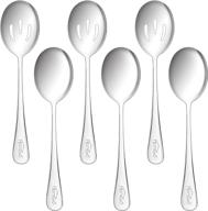 hansgo large buffet spoons: set of 6 stainless steel serving utensils - slotted & solid spoons, 8.5 inches, dishwasher safe logo