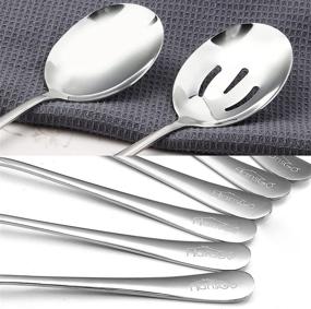 img 2 attached to HANSGO Large Buffet Spoons: Set of 6 Stainless Steel Serving Utensils - Slotted & Solid Spoons, 8.5 inches, Dishwasher Safe