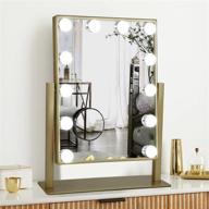 🪞 dimmable led vanity mirror with lights - tabletop makeup mirror, 3 color modes, 10x magnification, touch control (yellow gold, 18 x 14.4) логотип