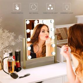 img 1 attached to 🪞 Dimmable LED Vanity Mirror with Lights - Tabletop Makeup Mirror, 3 Color Modes, 10X Magnification, Touch Control (Yellow Gold, 18 x 14.4)