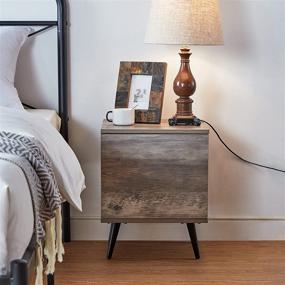 img 3 attached to 🌙 Stylish Grey Nightstand with Ample Storage, LINSY HOME Small Side Table with Door for Bedroom or Living Room