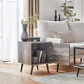 img 2 attached to 🌙 Stylish Grey Nightstand with Ample Storage, LINSY HOME Small Side Table with Door for Bedroom or Living Room