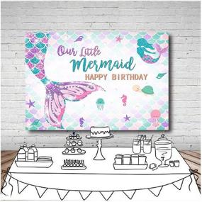 img 2 attached to 🧜 Подводное царство Русалочки Хэппи Бёртдей Фотофон - Золотая блестящая фиолетово-зеленая - 7X5 футов Принцесса Девочка Фон для фотосъемки на День Рождения - Декор для стола на Детское празднование - Виниловое художественное фотооборудование для торжеств.