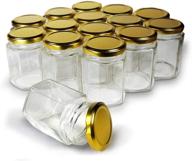 🔶 gold lid hexagon jars (15pcs, 6.0 oz) - hexagon glass jars with gold plastisol lined lids for jam, honey, jelly, wedding favors, baby shower favors, baby food, diy magnetic spice jars, crafts, canning jars логотип