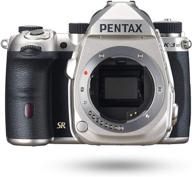 pentax k-3 mark iii flagship aps-c silver camera body - 12fps, touch screen lcd, weatherproof magnesium alloy construction with integrated 5-axis image stabilization. enhanced 1.05x optical viewfinder covering 100% field of view logo