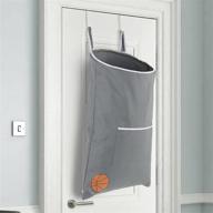🏀 hanging laundry hamper- fun basketball-themed over the door hamper for kids room - large waterproof over the door laundry basketball hamper perfect for every room - space saving hanging hamper with sock pocket for clothes, toys &amp; more (gray) logo