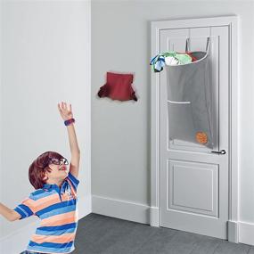 img 3 attached to 🏀 Hanging Laundry Hamper- Fun Basketball-Themed Over The Door Hamper for Kids Room - Large Waterproof Over The Door Laundry Basketball Hamper Perfect For Every Room - Space Saving Hanging Hamper with Sock Pocket For Clothes, Toys &amp; More (Gray)