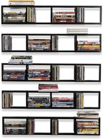 img 4 attached to 📚 Black Metal Floating Shelf Set of 5 - Space Wall Mount 34 Inch CD DVD Organizer Media Storage Rack
