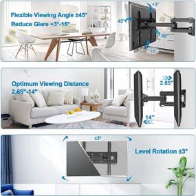 img 2 attached to 📺 Full Motion TV Wall Mount with Swivel, Tilt, and Height Setting - JUSTSTONE TV Mount for 28-65 Inch Flat & Curved TVs up to 121lbs, Max VESA 16x16 (400x400mm)