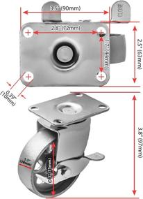 img 3 attached to 4 All Steel Swivel Plate Caster Wheels w Brake Lock - Heavy Duty High-Gauge Steel Gray (3" with Brake)