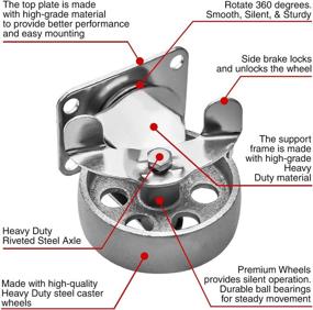 img 2 attached to 4 All Steel Swivel Plate Caster Wheels w Brake Lock - Heavy Duty High-Gauge Steel Gray (3" with Brake)