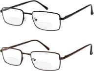 👓 premium bifocal reading glasses 2 pack: metal full rim rectangle frames for men and women logo