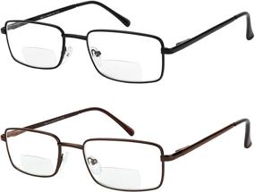 img 4 attached to 👓 Premium Bifocal Reading Glasses 2 Pack: Metal Full Rim Rectangle Frames for Men and Women