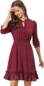 img 3 attached to 👗 Women's Smocked Short Chiffon Dress with Ruffle Hem and 3/4 Sleeves - Allegra K