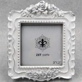 img 4 attached to 🖼️ ZXT-parts 3x3 Square White & Silver Edge Resin Handmade Photo Frame with Glass Panel and Black Suede Cover - European Style for Wall or Desktop Display